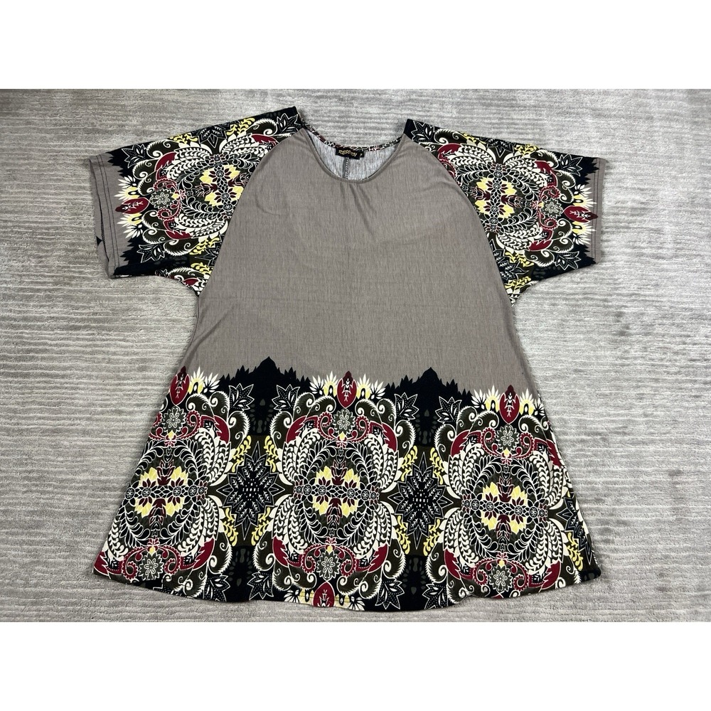 Reborn Top Womens Medium Brown Floral Tunic Boho Knit Stretchy Chic Casual